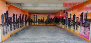 graffitis skyline barcelona rosas naranjas parking